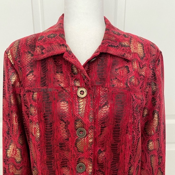 SPRING SALE--Linear Red & Gold Metallic Lightweight Jacket - Picture 2 of 10